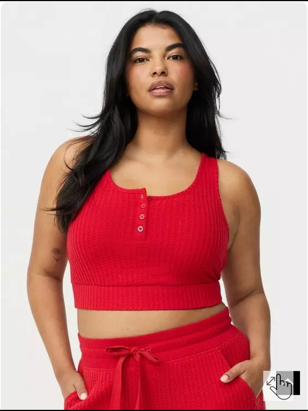 Torrid Red Ribbed Henley Crop Tank